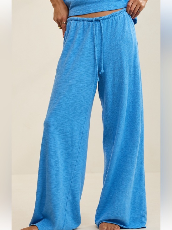 aerie Pants - Aerie Blue Wide-Leg Lounge Pants with Drawstring